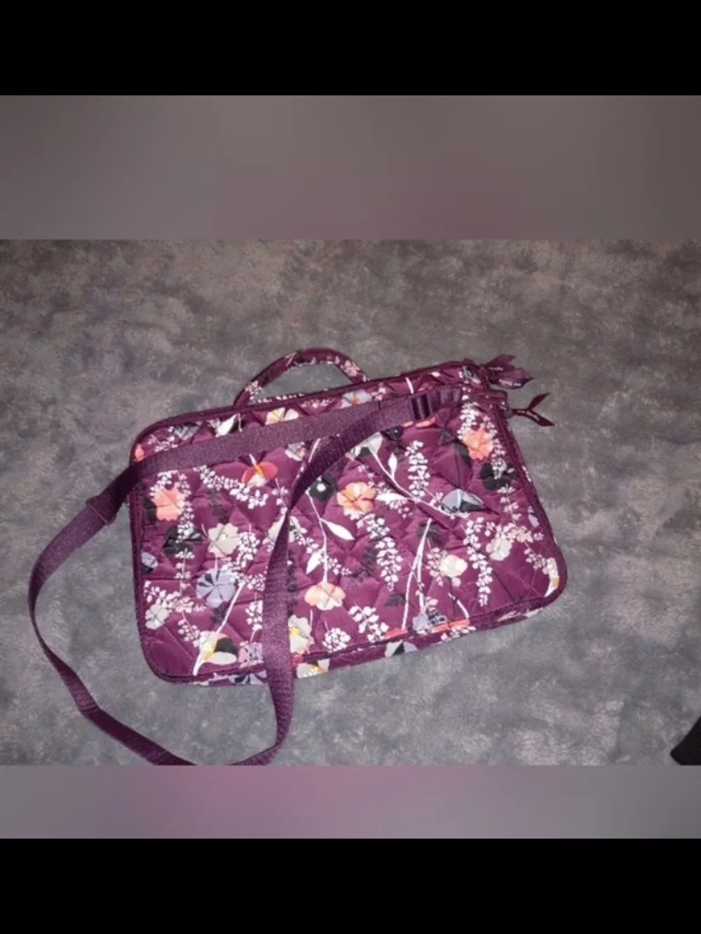 Vera Bradley Quilted Floral Crossbody Laptop Bag in Plum